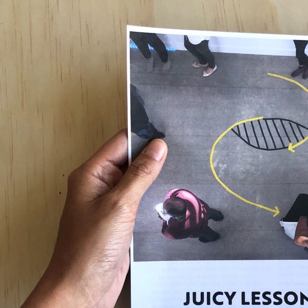 Hand holding printed version of Juicy Lessons from the Field
