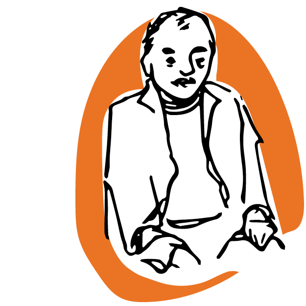 Illustration of a man wearing a jacket on an orange background