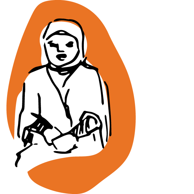 Illustration of a woman wearing a headscarf on an orange background