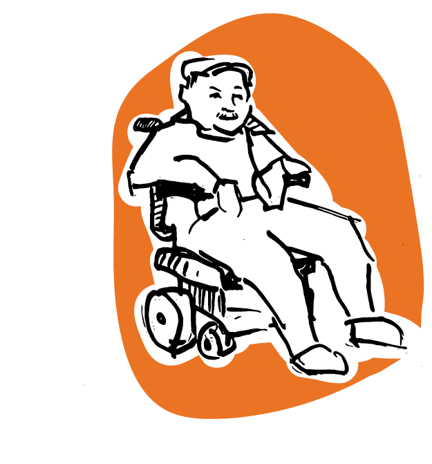 Illustration of a man in a wheelchair on an orange background