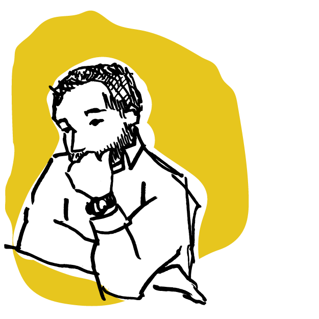 Illustrated man wearing a watch on a yellow background